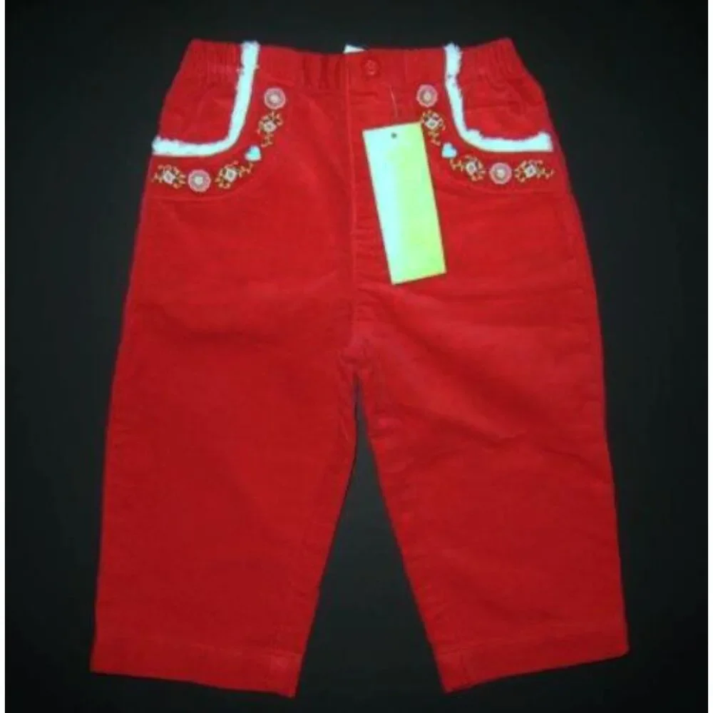 NEW Gymboree baby girl pants 12-18 holiday red pull on velvet embroidered heart